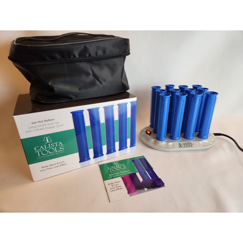 Calista Tools 12 Ion Hot Rollers Long Length 12 Roller charger Stand Carry Bag